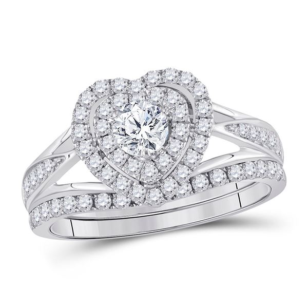 Diamond Heart Bridal Wedding Ring Band Set 1 Cttw 14kt White Gold