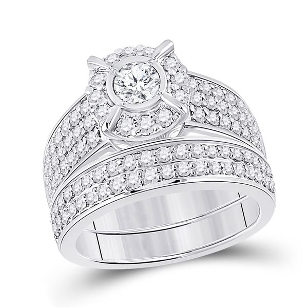 Diamond Bridal Wedding Ring Band Set 1-1/2 Cttw 14kt White Gold