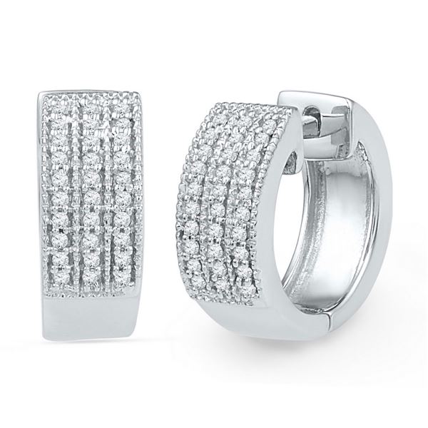 Diamond Huggie Hoop Earrings 1/4 Cttw 10kt White Gold