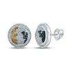 Image 1 : Sterling Silver Mens Blue Yellow Color Enhanced Diamond Circle Earrings 3/4 Cttw Sterling Silver