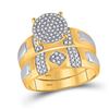 Image 2 : His Hers Diamond Cluster Matching Wedding Set 1/2 Cttw 10kt Yellow Gold