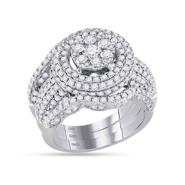 Diamond Cluster Bridal Wedding Ring Band Set 2-1/2 Cttw 14kt White Gold