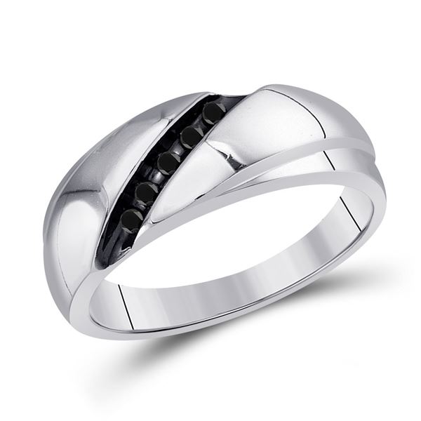 Sterling Silver Mens Black Color Enhanced Diamond Diagonal Row Band Ring 1/8 Cttw Sterling Silver