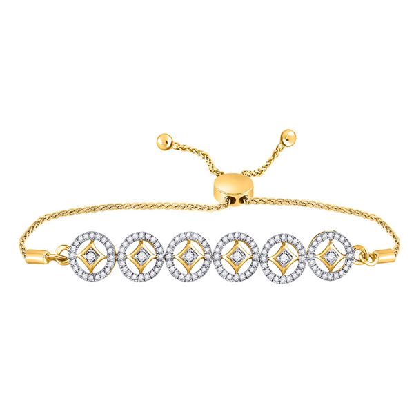 Diamond Joined Circles Bolo Bracelet 1/3 Cttw 10kt Yellow Gold