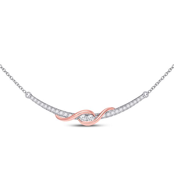 Diamond Curved Bar 2-stone Necklace 1/2 Cttw 14kt Two-tone Gold
