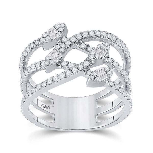 Baguette Diamond Crossover Strand Band Ring 3/4 Cttw 14kt White Gold