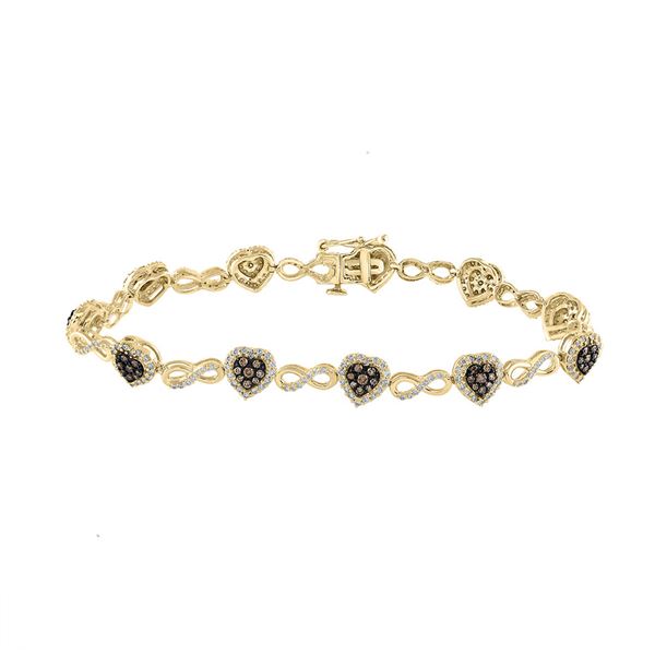 Brown Diamond Heart Bracelet 1-7/8 Cttw 10kt Yellow Gold