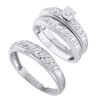 Image 1 : His Hers Diamond Solitaire Matching Wedding Set 1/4 Cttw 10kt White Gold