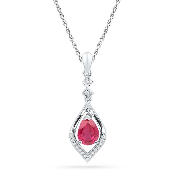 Oval Lab-Created Ruby Diamond Solitaire Pendant 1 Cttw Sterling Silver