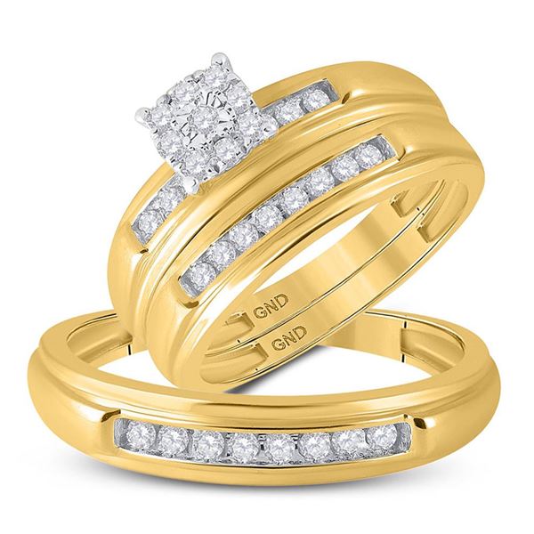 His Hers Diamond Solitaire Matching Wedding Set 3/8 Cttw 10kt Yellow Gold