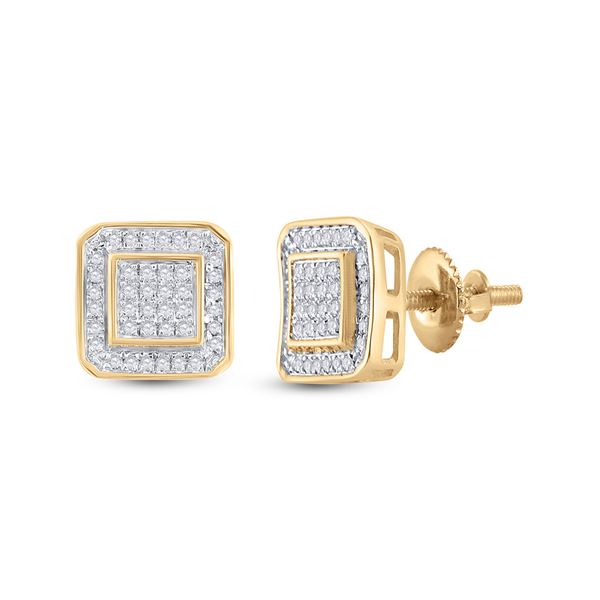 Mens Diamond Square Earrings 1/4 Cttw 10kt Yellow Gold