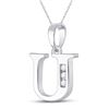 Image 2 : Diamond U Initial Letter Pendant 1/20 Cttw 10kt White Gold
