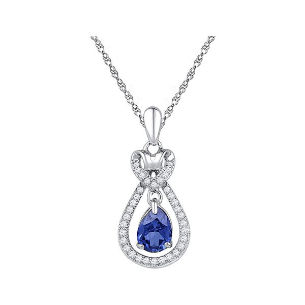 Oval Lab-Created Blue Sapphire Solitaire Pendant 1/6 Cttw 10kt White Gold