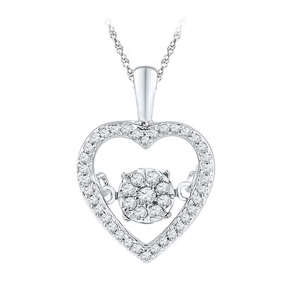 Diamond Cluster Moving Twinkle Heart Pendant 1/5 Cttw 10kt White Gold