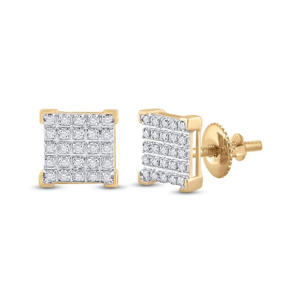 Mens Diamond Square Earrings 1/6 Cttw 10kt Yellow Gold