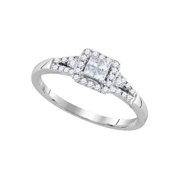 Princess Diamond Square Frame Cluster Ring 1/3 Cttw 14kt White Gold