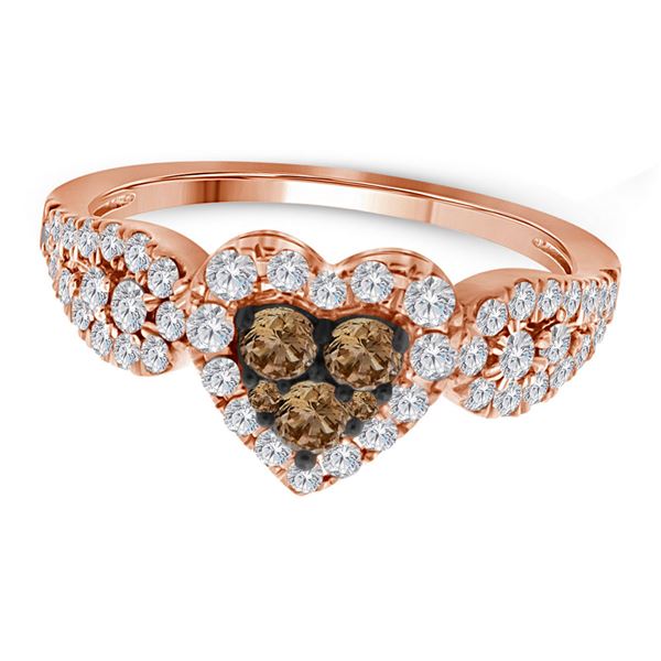 Brown Diamond Heart Cluster Ring 3/4 Cttw 10kt Rose Gold