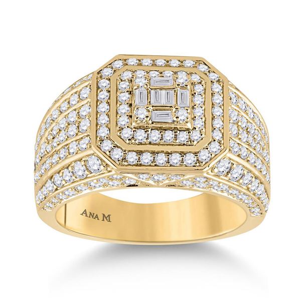 Mens Baguette Diamond Square Ring 2-1/2 Cttw 14kt Yellow Gold