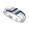 Image 1 : Sterling Silver Mens Blue Color Enhanced Diamond Wedding Band 1/5 Cttw Sterling Silver