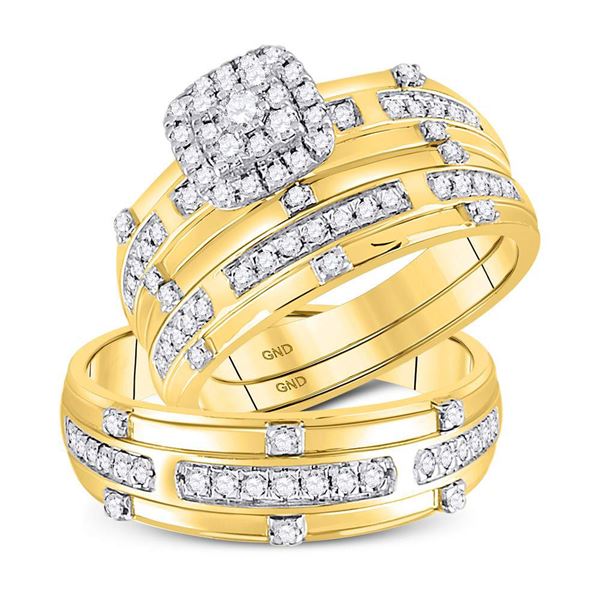 His Hers Diamond Solitaire Matching Wedding Set 3/4 Cttw 14kt Yellow Gold