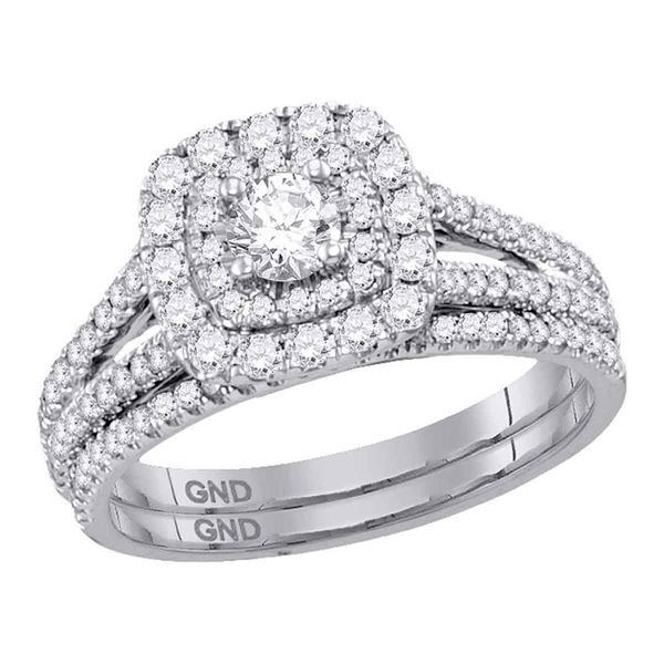 Diamond Double Halo Bridal Wedding Ring Band Set 1 Cttw 14kt White Gold