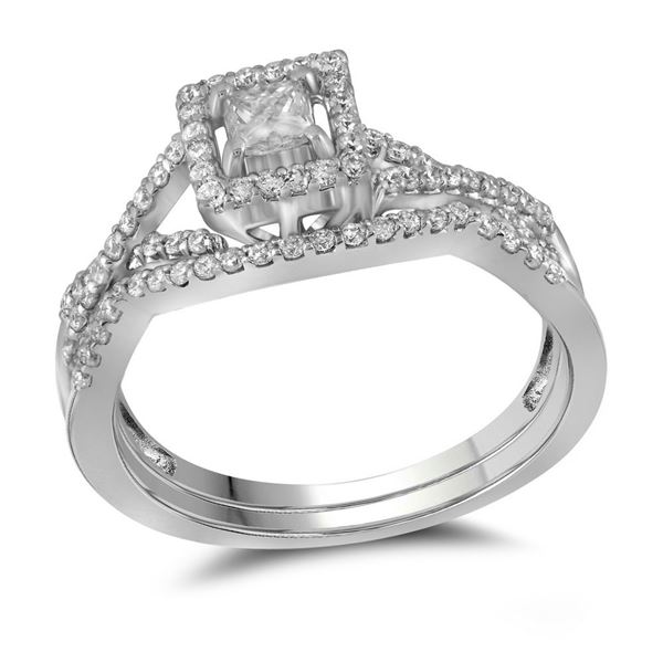 Princess Diamond Bridal Wedding Ring Band Set 1/3 Cttw 14kt White Gold