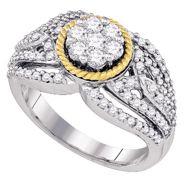 Diamond Roped Flower Cluster Ring 7/8 Cttw 10kt Two-tone Gold