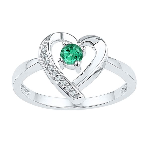 Lab-Created Emerald Solitaire Heart Ring 1/4 Cttw Sterling Silver