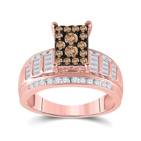 Brown Diamond Cluster Bridal Wedding Engagement Ring 7/8 Cttw 10kt Rose Gold