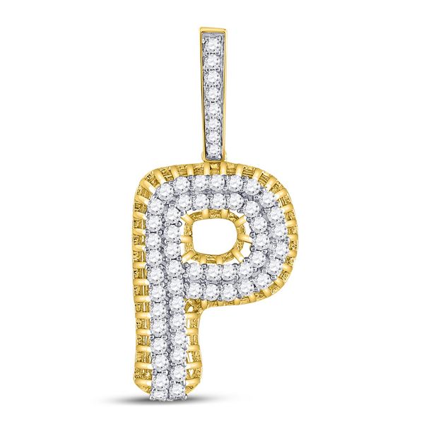 Mens Diamond P Letter Charm Pendant 1 Cttw 10kt Yellow Gold