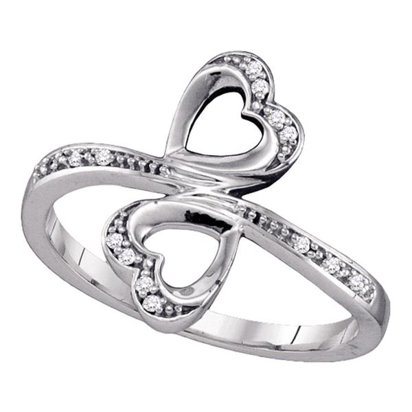 Diamond Double Heart Bypass Ring 1/20 Cttw 10kt White Gold
