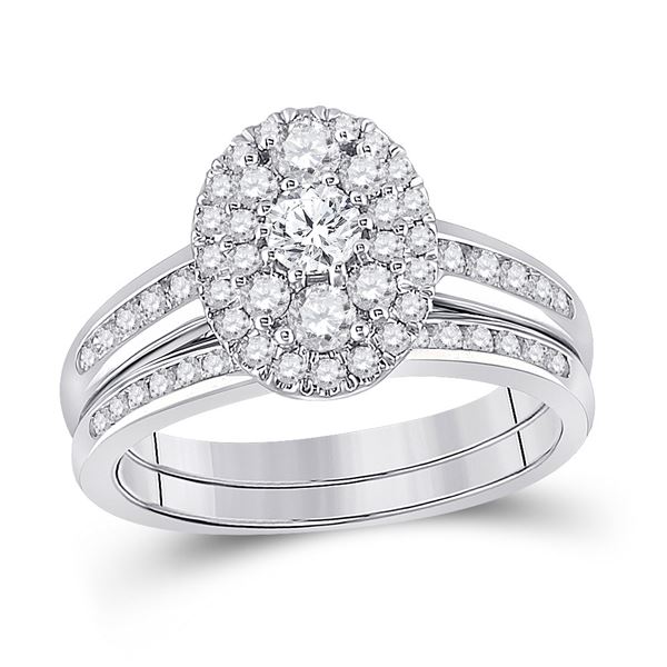 Diamond Oval Bridal Wedding Ring Band Set 1 Cttw 10kt White Gold