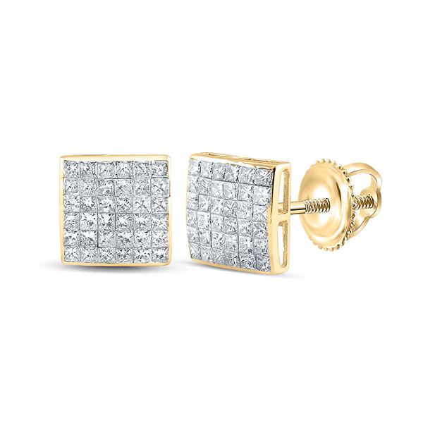 Princess Diamond Square Earrings 1-1/2 Cttw 14kt Yellow Gold