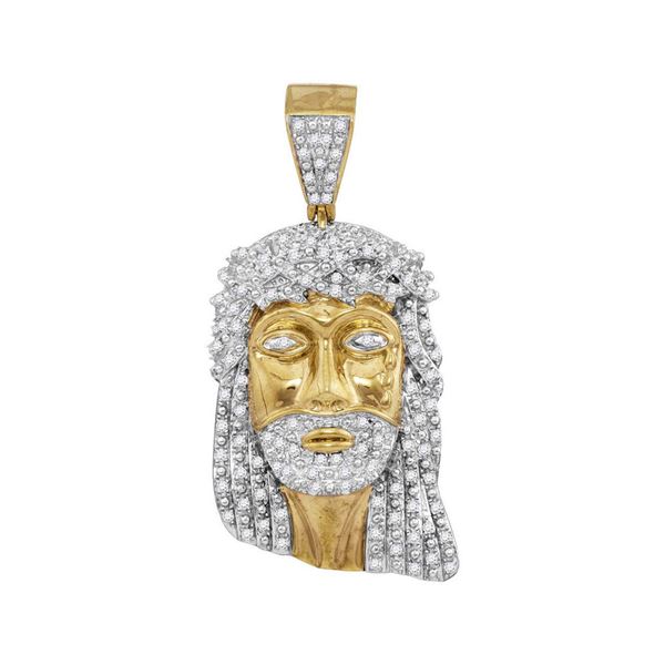 Mens Diamond Jesus Face Charm Pendant 7/8 Cttw 10kt Yellow Gold