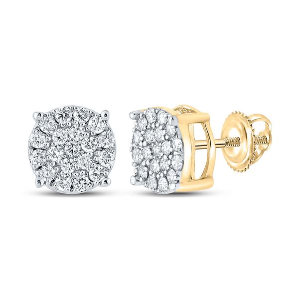 Mens Diamond Cluster Earrings 3/8 Cttw 10kt Yellow Gold