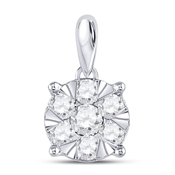 Diamond Flower Cluster Pendant 1/2 Cttw 14kt White Gold