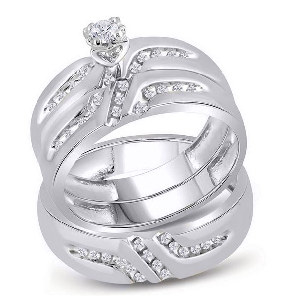 His Hers Diamond Solitaire Matching Wedding Set 1/4 Cttw 10kt White Gold