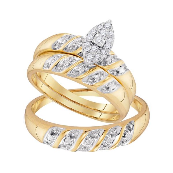 His Hers Diamond Cluster Matching Wedding Set 1/8 Cttw 10kt Yellow Gold
