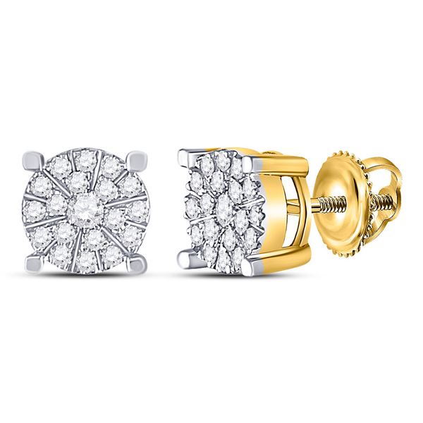 Diamond Halo Cluster Earrings 1/3 Cttw 10kt Yellow Gold