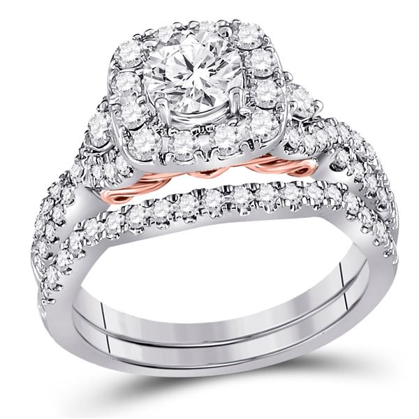 Diamond Bridal Wedding Ring Band Set 1-3/4 Cttw 14kt Two-tone Gold