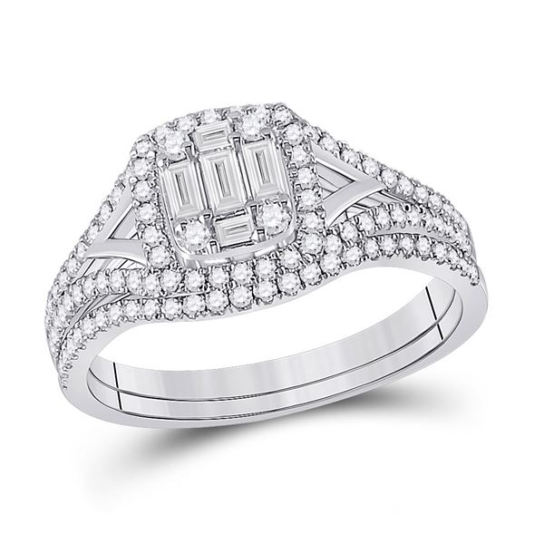 Baguette Diamond Bridal Wedding Ring Band Set 5/8 Cttw 14kt White Gold