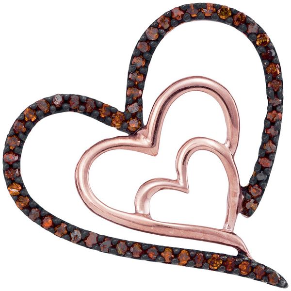Red Color Enhanced Diamond Heart Pendant 1/6 Cttw 10kt Rose Gold