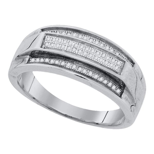 Sterling Silver Mens Pave-set Diamond Elevated Band Ring 1/5 Cttw Sterling Silver