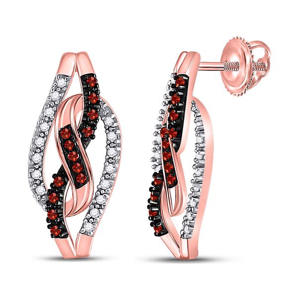 Red Color Enhanced Diamond Fashion Earrings 1/6 Cttw 10kt Rose Gold