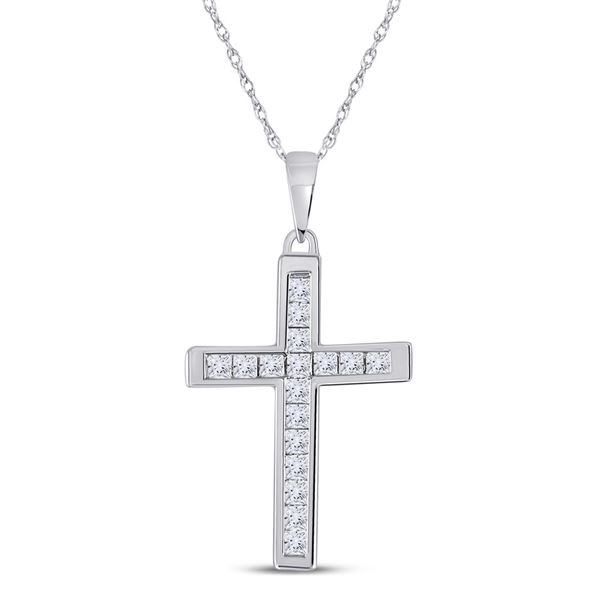 Princess Diamond Cross Pendant 1/3 Cttw 10kt White Gold