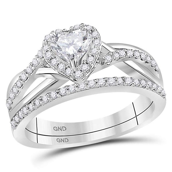 Heart Diamond Bridal Wedding Ring Band Set 7/8 Cttw 14kt White Gold