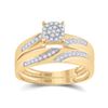 Image 2 : His Hers Diamond Cluster Matching Wedding Set 1/2 Cttw 10kt Yellow Gold