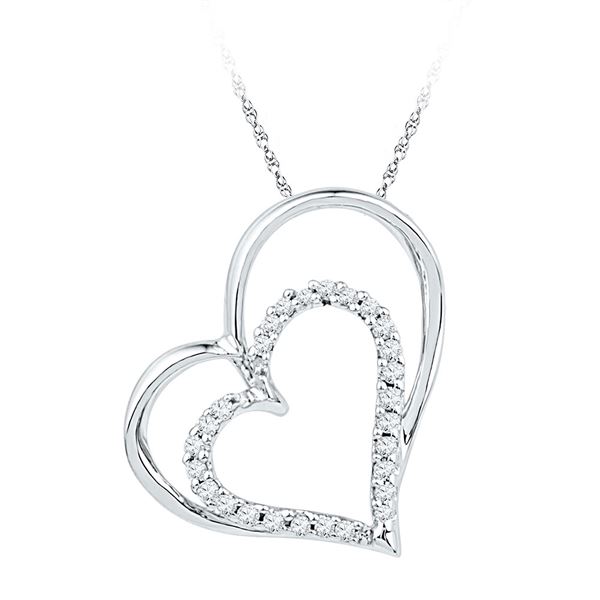 Diamond Double Heart Outline Pendant 1/8 Cttw 10kt White Gold