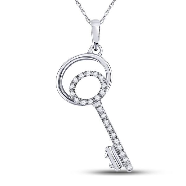 Diamond Key Pendant 1/12 Cttw 10kt White Gold