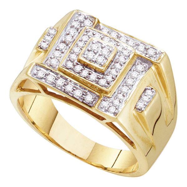 Mens Diamond Square Cluster Ring 1/2 Cttw 10kt Yellow Gold